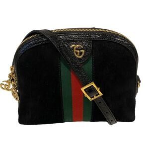 Authentic Gucci Calfskin Small Ophedia GG Black Suede Leather Crossbody bag